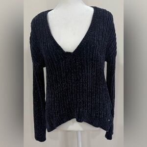 Guess Sweater Women Navy Blue Velvet Soft Loose Fit Size S